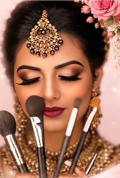 Engagement makeup look with gold jewellery